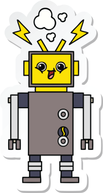 Bir insan tarafından çizilmiş şirin çizgi film robotunun çıkartması.