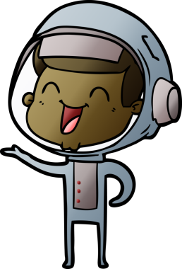 Bir insan tarafından çizilmiş mutlu astronot çizgi filmi.