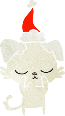 Bir insan tarafından çizilmiş Noel Baba şapkası takan bir köpeğin eski çizgi filmi.