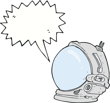 Bir insan tarafından çizilmiş konuşma balonu olan astronot miğferi.