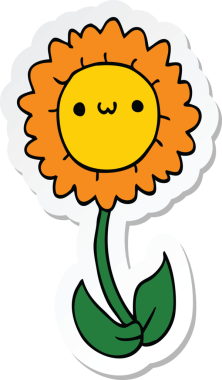 Bir insan tarafından çizilmiş karikatür çiçeğinin çıkartması.