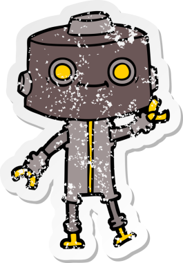 Bir insan tarafından çizilmiş karikatür robotunun sıkıntılı çıkartması.