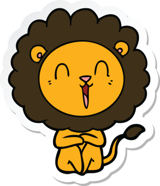 Bir insan tarafından çizilmiş gülen aslanın çıkartması.