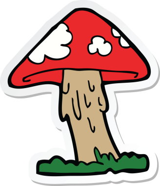 Bir insan tarafından çizilmiş karikatür mantarı çıkartması.