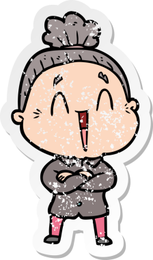 Bir insan tarafından çizilmiş mutlu, yaşlı bir kadının sıkıntılı çıkartması.