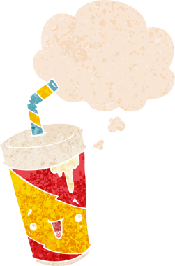 Düşünce baloncuklu karikatür fincanı grunge sıkıntılı retro dokuma tarzı bir insan tarafından çizilmiş