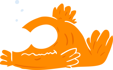 Bir insan tarafından çizilmiş düz renkli Japon balığı karikatürü.