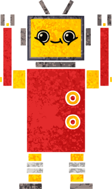 Bir insan tarafından çizilmiş bir robotun retro çizim tarzı karikatürü