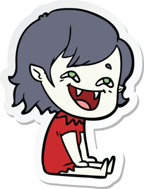 Bir insan tarafından çizilmiş, gülen vampir bir kızın çıkartması.