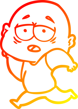 Bir insan tarafından çizilmiş, yorgun, kel bir adamın sıcak çizgi çizimi.