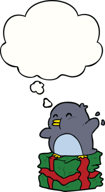 Bir insan tarafından çizilmiş düşünce baloncuğu olan penguen.