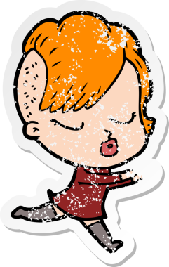 Çizgi film çıkartması. Bir insan tarafından çizilmiş güzel hippi kız.