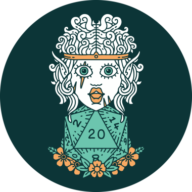 Bir insan tarafından çizilmiş 20 zarlı elf barbar karakteri simgesi.