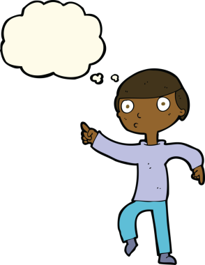 Çizgi filmci çocuk bir insan tarafından çizilmiş düşünce balonuyla işaret ediyor.