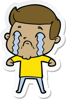 Bir insan tarafından çizilmiş, ağlayan bir çizgi film karakterinin çıkartması.