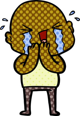 Bir insan tarafından çizilmiş ağlayan kel bir adam.