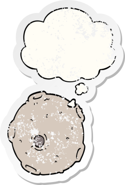 Düşünce baloncuğu olan karikatür ayı bir insan tarafından çizilmiş yıpranmış bir çıkartma.