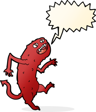 Bir insan tarafından çizilmiş konuşma balonlu çizgi film canavarı.