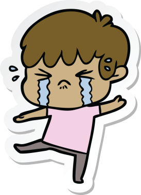 Bir insan tarafından çizilmiş ağlayan bir çizgi film çocuğunun çıkartması.