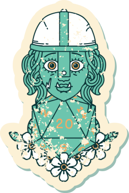 Retro Dövme Biçimi Bir insan tarafından çizilmiş 20 zarlı yarı ork savaşçı karakteri