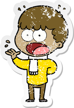 Bir insan tarafından çizilen şok olmuş bir adamın karikatür çıkartması.