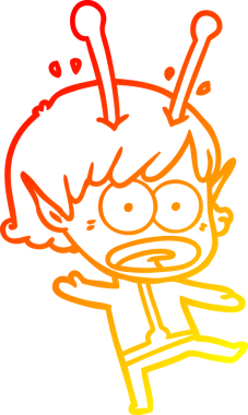 Bir çizgi film karakteri, bir insan tarafından çizilmiş bir uzaylı kız çizimi.