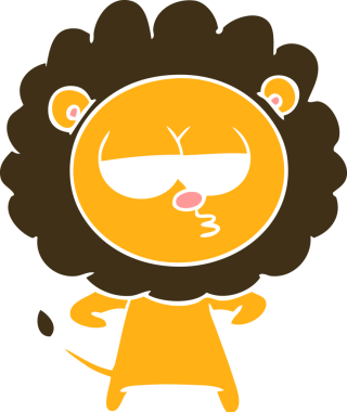 Bir insan tarafından çizilmiş düz renkli karikatür sıkılmış aslan