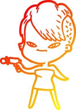 Hipster saç kesimi bir insan tarafından çizilmiş güzel bir çizgi film kızı çizimi.