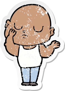 Bir insan tarafından çizilmiş kel bir adamın sıkıntılı çıkartması.