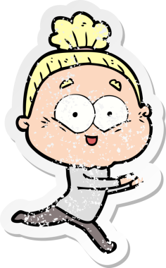 Bir insan tarafından çizilmiş mutlu, yaşlı bir kadının sıkıntılı çıkartması.