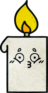 Bir insan tarafından çizilmiş yanan bir mumun retro grunge desen karikatürü