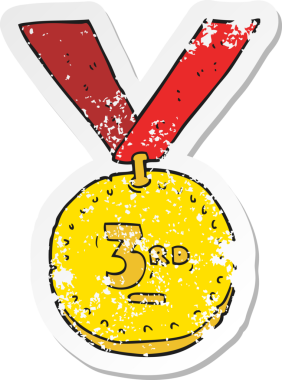 Bir insan tarafından çizilmiş bir çizgi film spor madalyasının gerilimli yapıştırması.