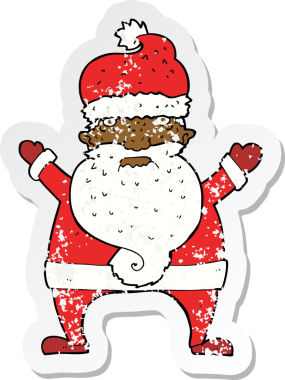 Bir insan tarafından çizilmiş çirkin Noel Baba 'nın gerilimli çıkartması.