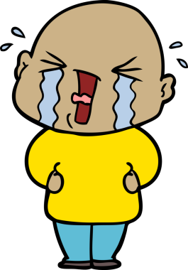 Bir insan tarafından çizilmiş ağlayan kel bir adam.