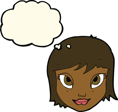 Bir insan tarafından çizilmiş düşünce baloncuklu kadın yüzü.