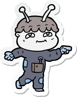 Bir insan tarafından çizilmiş dost canlısı bir uzay adamının çıkartması.