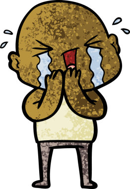 Bir insan tarafından çizilmiş ağlayan kel bir adam.