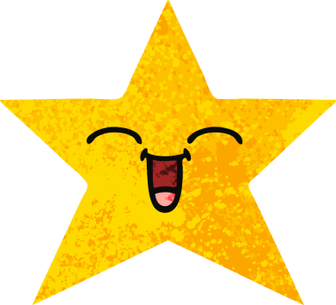 Bir insan tarafından çizilmiş altın yıldızın retro çizim tarzı karikatürü.