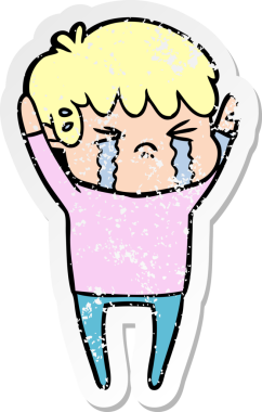 Bir insan tarafından çizilmiş, ağlayan bir çizgi film çocuğunun sıkıntılı çıkartması.