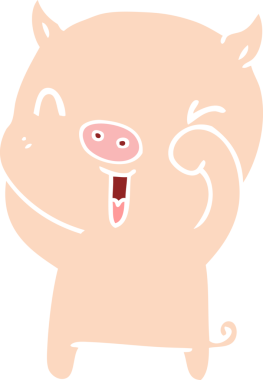 Bir insan tarafından çizilmiş mutlu düz renkli çizgi film domuzu