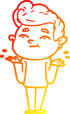 Bir insanın omuz silktiği mutlu bir çizgi film karakterinin sıcak çizgi çizimi.