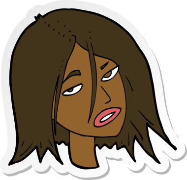 Çizgi film çıkartması. Bir insan tarafından çizilmiş rahatsız bir kadın.