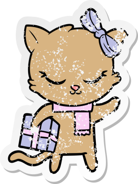 Bir insan tarafından çizilmiş şirin bir çizgi film kedisinin sıkıntılı çıkartması.