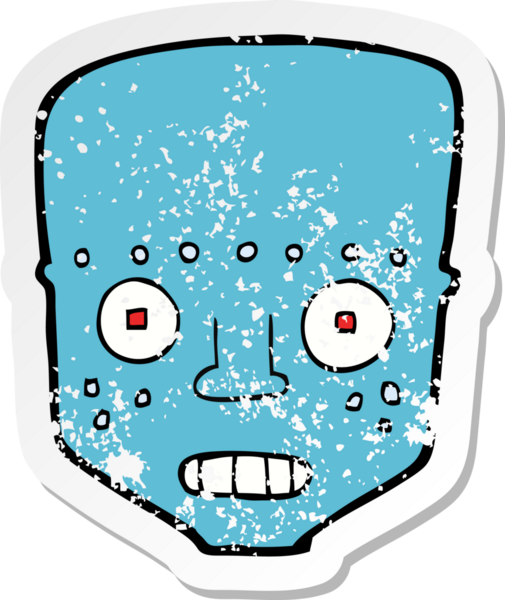 Bir insan tarafından çizilmiş robot kafanın gerilimli retro yapıştırması