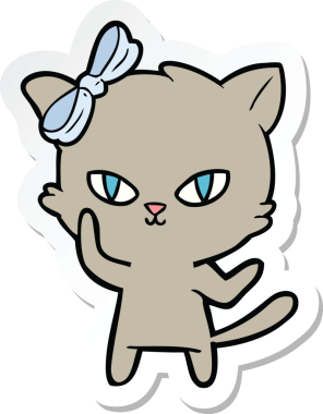 Bir insan tarafından çizilmiş şirin bir çizgi film kedisinin çıkartması.