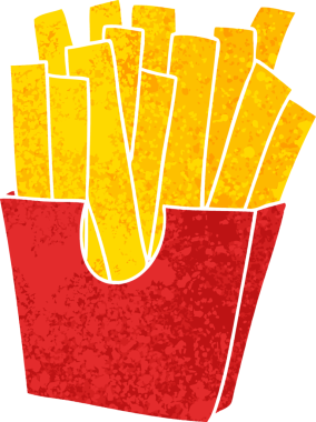 Retro illüstrasyon tarzı tuhaf çizgi film patates kızartması bir insan tarafından çizilmiş.