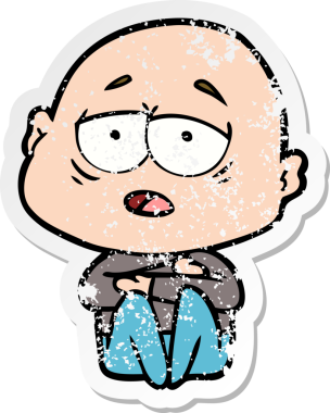 Bir insan tarafından çizilmiş yorgun ve kel bir adamın sıkıntılı çıkartması.