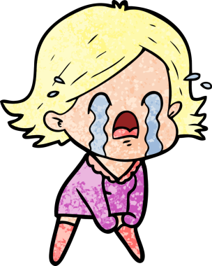 Bir insan tarafından çizilmiş ağlayan çizgi film kadını.