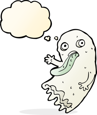 Düşünce baloncuğu insan tarafından çizilmiş iğrenç bir çizgi film hayaleti.