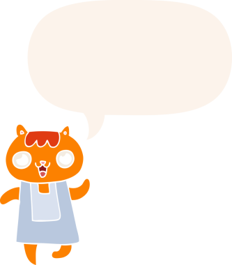 Konuşma baloncuğu olan çizgi film kedisi insan tarafından çizilmiş.